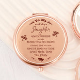 ๐น Elegant 65mm Round Makeup Mirror, Dual-Sided Button Design in Rose Gold. A heartfelt blessing for your daughter engraved. 2x magnification, HD glass, in stock. Perfect for any occasion! โจ๐